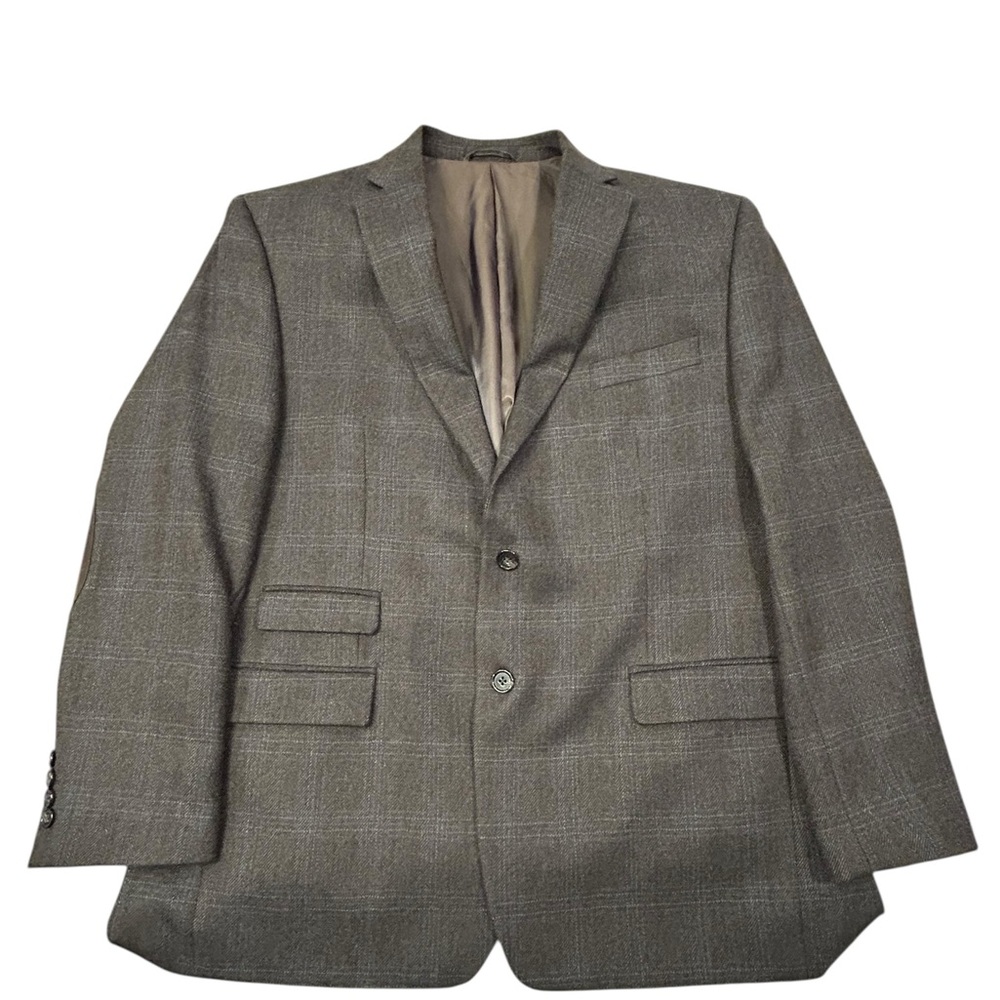 Lauren Ralph Lauren‎ Wool Plaid Blazer with Leather Elbow Patches 46R